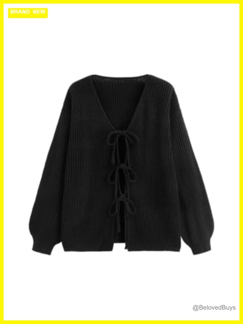 Women's Tie Front Striped Cardigan Sweater Acrylic Knit Cropped Balloon Sleeve